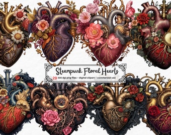 Steampunk Heart ClipArt PNG for Commercial Use PNG Files for Sublimation Steam Punk Digital Collage Sheet Steampunk Instant Download