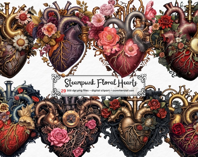 28 Steampunk Heart PNG Clipart, Bundle Commercial Use, Sublimation ...