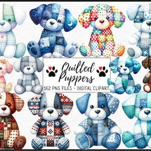Patchwork PNG Quilted Puppy, Stuffed Animal, nursery art, Cute adorable Dog, digital clipart Instant Download, Commercial Use, NOT A PATTERN