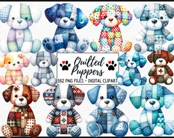 Patchwork PNG Quilted Puppy, Stuffed Animal, nursery art, Cute adorable Dog, digital clipart Instant Download, Commercial Use, NOT A PATTERN