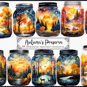 Autumn in a Jar Clipart, Watercolor Clipart, Fall Season, Scrapbook, Paper Crafts, PNG and SVG, Fall Spell, Junk Journal, Bundle, Digital