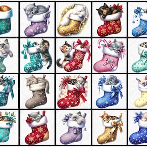 Christmas Kitten Stocking, Cute Watercolor Cat Clipart, Holiday ...