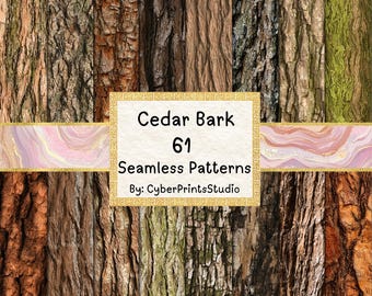 Cedar Bark Digital Paper Bundle - 61 Seamless Tree Bark Textures in Natural Brown Green Tones - Rustic Wood Backgrounds JPG, Junk Journal
