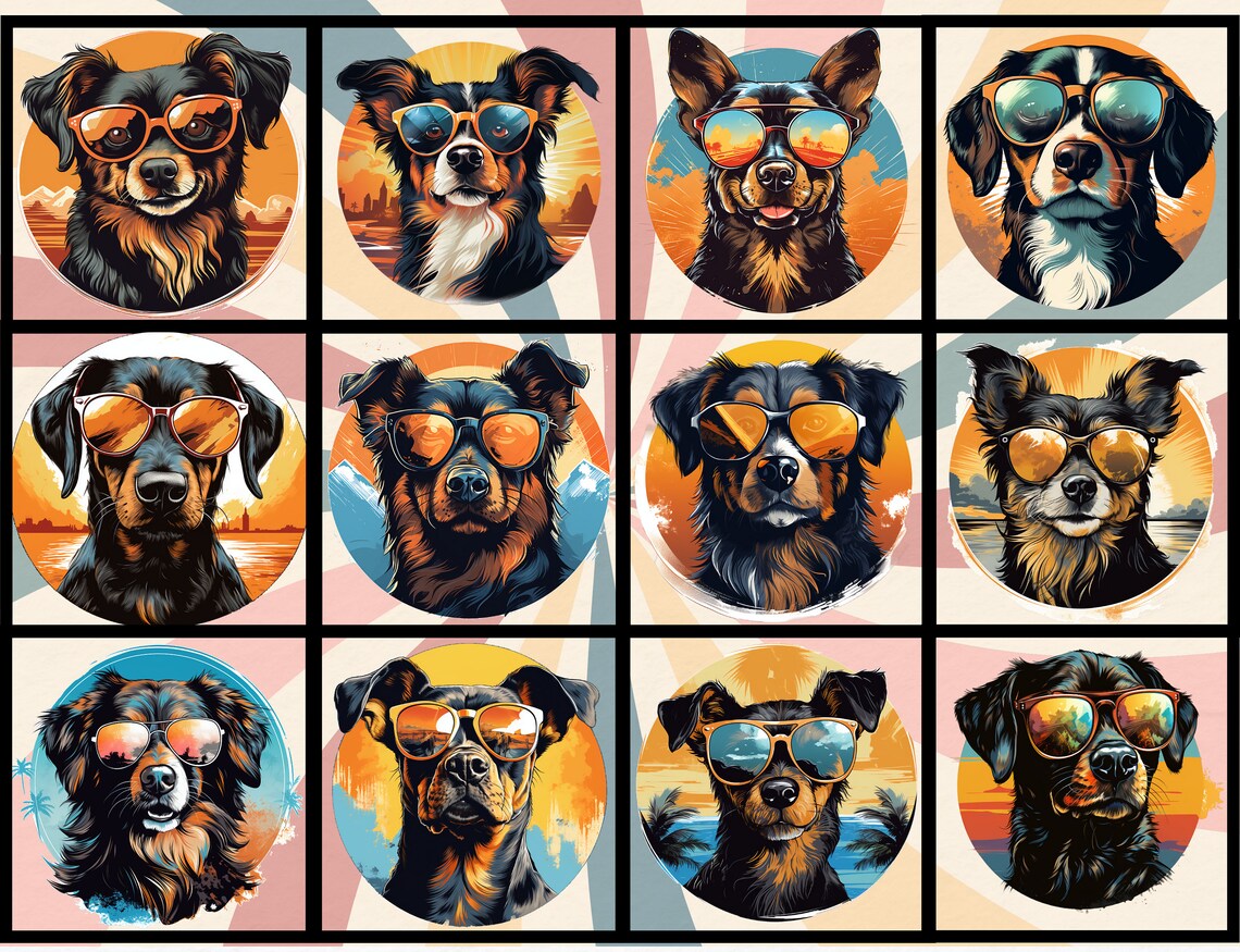 Dog Sunglasses Clipart | Retro | PNG | Cute | Watercolor | Commercial ...