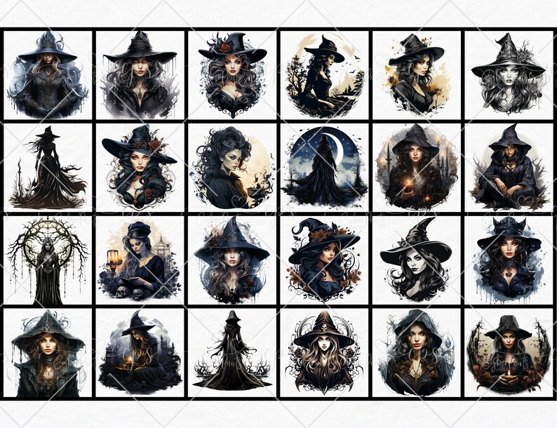 Gothic Witches Clipart Bundle Halloween PNG Images, Fantasy Magical ...