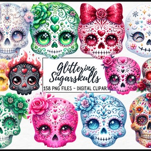 Zuckerschädel PNG-Bundle, Zuckerschädel Clip Art, Tag der Toten Sublimationsdesigns, Dia De Los Muertos Design PNG, sofortiger digitaler Download