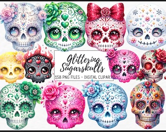 Sugar Skull PNG Bundle, Sugar Skull Clip Art, Day Of The Dead Sublimation Designs, Dia De Los Muertos Design PNG, Instant Digital Download