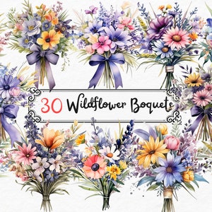 Watercolor Wildflower Clipart - wildflowers in PNG format instant download for commercial use, wildflower boquet, wildflower scrapbooking