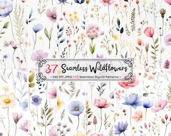 Watercolor Wildflowers, Flowers Seamless Pattern, Floral Prints, Flowers Background, Spring Digital Paper, Floral Digital Paper, Scrapbook