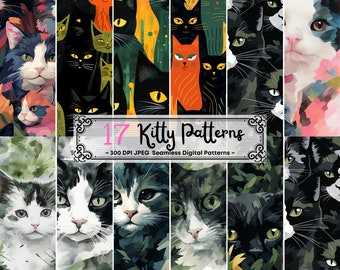 Papel digital de gatos, padrão sem emenda de gatinho, padrão sem emenda de gatos, papel digital para animais de estimação, padrão sem emenda de aquarela, uso comercial