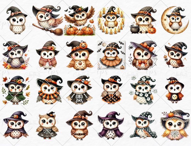 Witch Owls Clipart, Halloween Owl Art, Cute Owl, Fall Digital Art ...