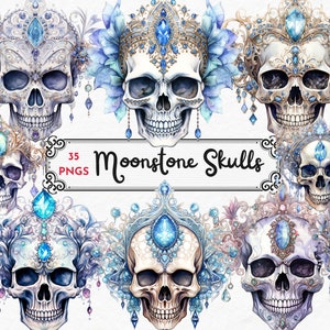 Watercolor Skulls, Skull Tiara, Skull Crown, Halloween skull, Instant Download, Commercial Use, Junk Journal, Scrapbooking, Moonstones