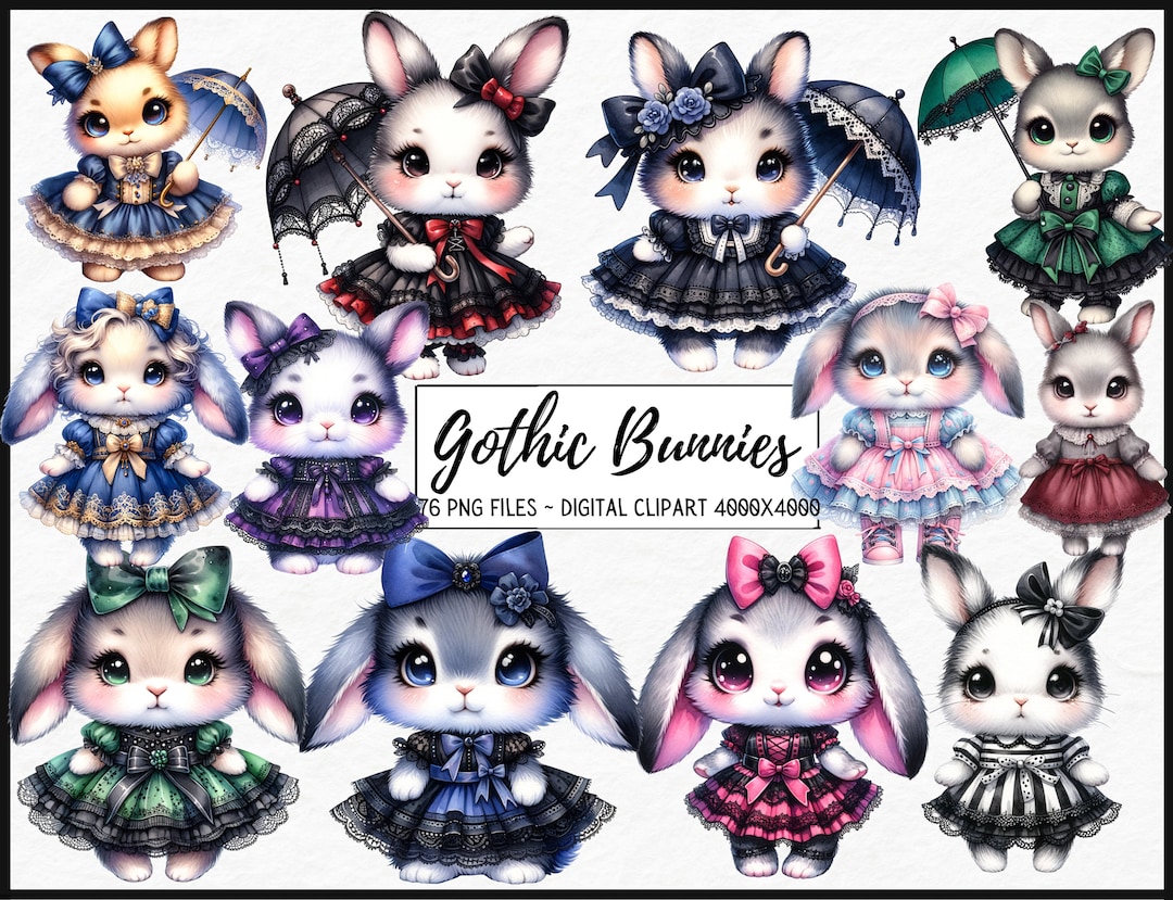 Watercolor Gothic Bunny Clipart, Cute Animal Bundle, Rabbit in a Dreess ...