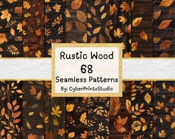 Rustic Fall Digital Paper Bundle – 68 Seamless Autumn Leaf Wood Textures for Sublimation, Junk Journals, Scrapbooking, Crafts, Card Making