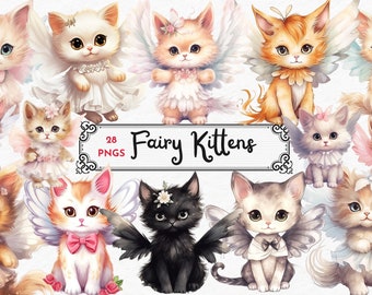 Fairy Kittens Watercolor Clipart png, kitten png,cute Kitten png, Baby Kitten Clipart, Kitten clip art, cat png, commercial use