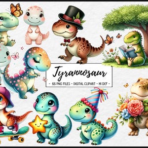 Lindo dinosaurio clipart - Bebé T-Rex PNG - Descarga digital para decoración de guardería, pegatinas, invitaciones, manualidades, sublimación, fiesta infantil