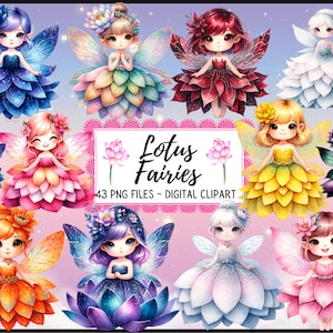 Lotus Fee Clipart, Fantasy PNG, Florales Kleid, Scrapbook, Junk Journal, Papierhandwerk, Scrapbooking, kommerzielle Nutzung, sofortiger Download