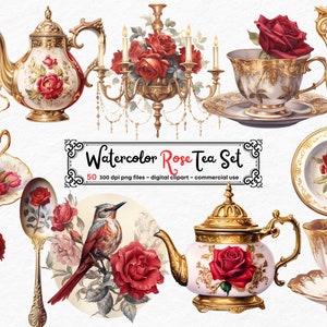 Clipart de chá rosa aquarela, xícaras de chá rosa, clipart de chá de jardim Gráficos PNG download instantâneo para uso comercial
