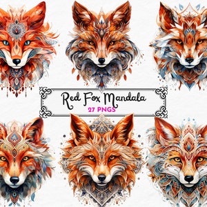 Mandala Fox, Arte intricata, Animale mistico, Design Mandala, Arredamento mistico, Clipart volpe rossa, Volpe spirituale, download istantaneo, uso commerciale