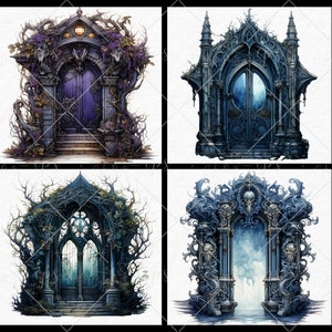Gothic Door Clipart, 28 PNG Watercolor Doors Bundle, Junk Journal ...