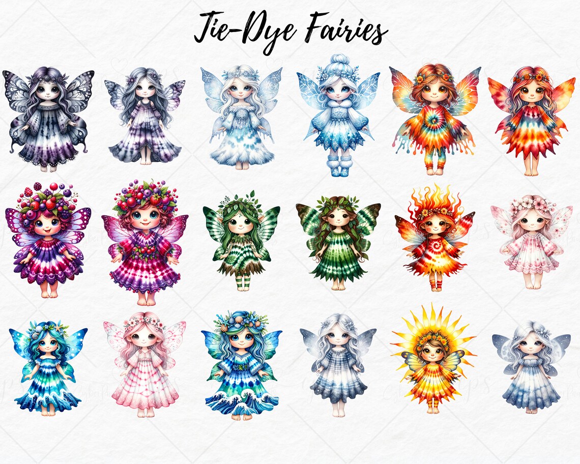 Tie-dye Watercolor Fairies Clipart Fairy Clipart Watercolor Fairies PNG ...