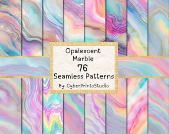 Opalescent Marble Digital Paper Bundle - 76 Seamless Iridescent Pastel Textures in Rainbow Swirl Designs - Glitter Glow Backgrounds