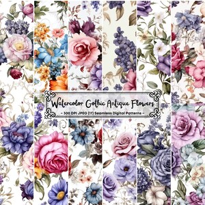 Gothic Flowers Digital Paper, Antique Flowers Seamless Pattern, Floral Prints, Flowers Background, Floral Digital Paper, Scrapbook
