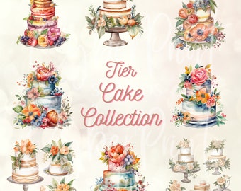 Wedding Cake Collection Watercolor Wedding Cake Clipart Wedding Cake Graphic PNG for commercial use Desert Custom Cake Graphic