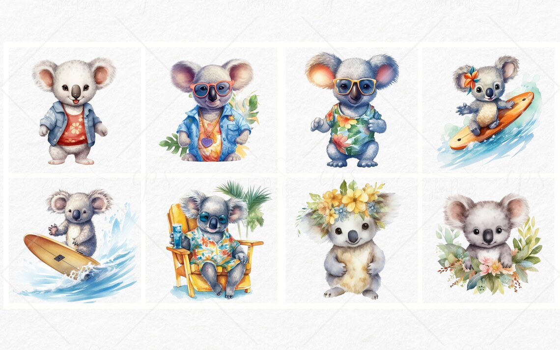 Koala Bear Watercolor Clipart Set. Cute Baby Koala, Nursery Decor ...