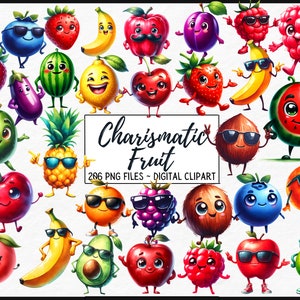 Design de frutas fofas em aquarela, clipart de frutas, pêra, limão, lima, comida, clipart de berçário, melancia, maçã, kawaii, abacaxi, cereja, PNG