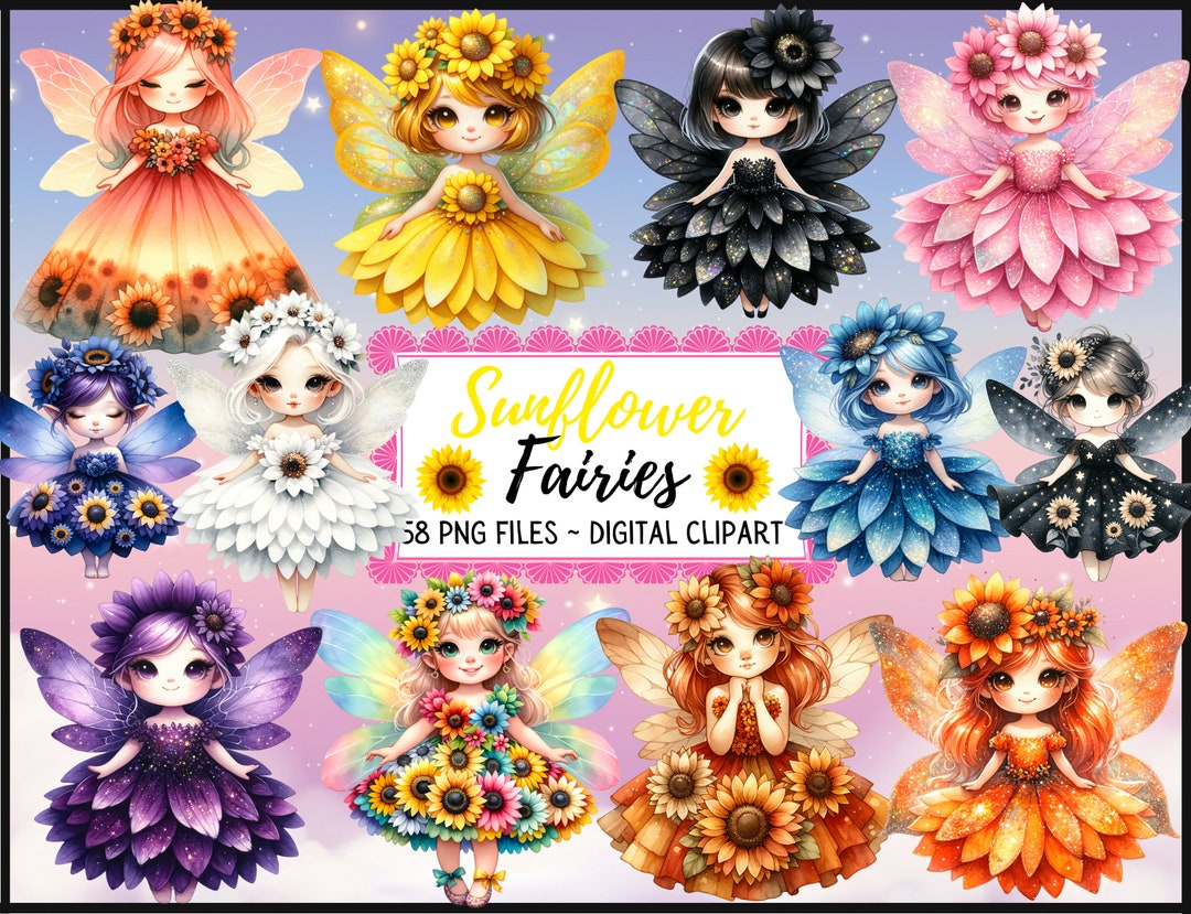 Sunflower Fairy Clipart, Fantasy PNG, Floral Dress, Scrapbook, Junk ...