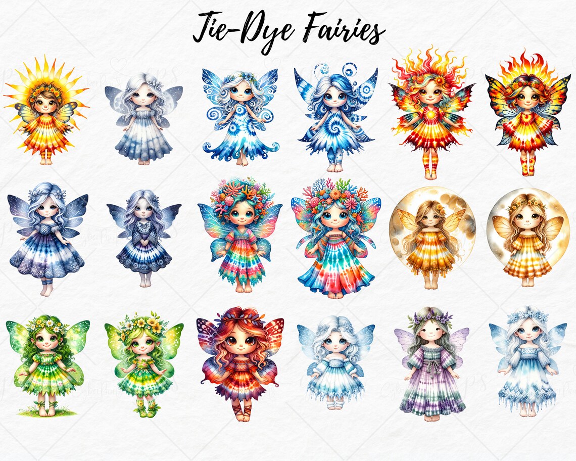 Tie-dye Watercolor Fairies Clipart Fairy Clipart Watercolor Fairies PNG ...