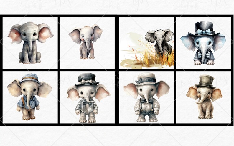 Baby Elephant Watercolor Clipart, Elephant Wall Art, Nursery Decor ...