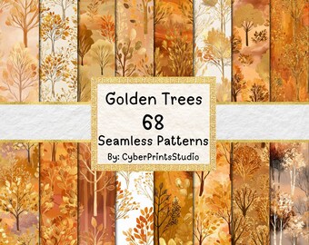 Golden Autumn Trees Seamless Digital Paper – 68 Fall Forest Backgrounds for Sublimation, Scrapbooking, Cards, and Craft Projects, Fall
