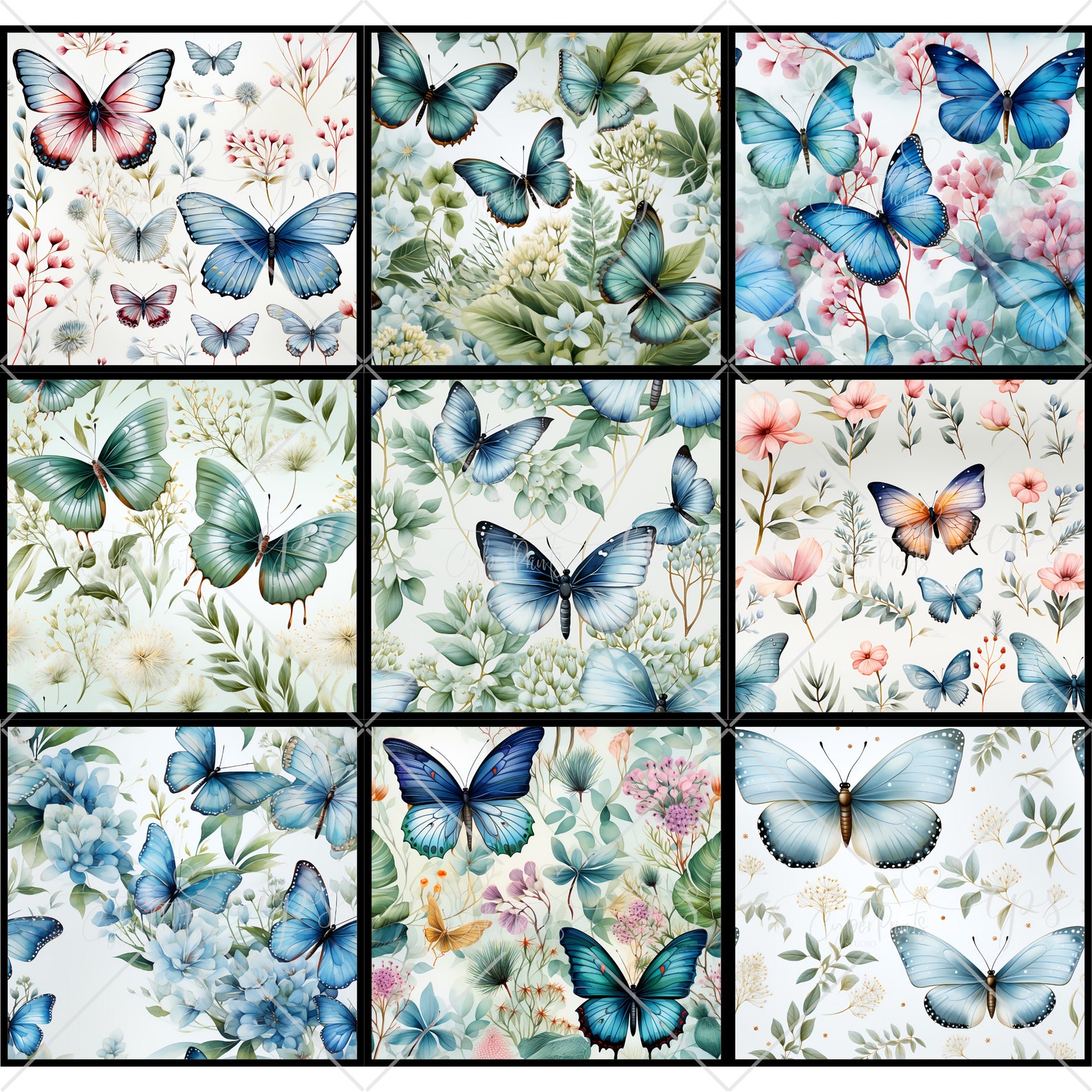 Seamless Watercolor Butterflies Digital Paper, Butterfly Blooms ...