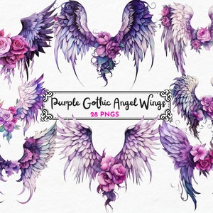Gothic Floral Angel Wings Clipart, Watercolor clipart, Feather wings png, Fantasy Wings Clipart, Heaven Clipart, Digital Download