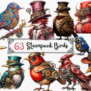 Acuarela Steampunk Birds Clipart, steampunk clipart PNG, Birds PNG, Scrapbook, Junk Journal, Paper Crafts Scrapbooking