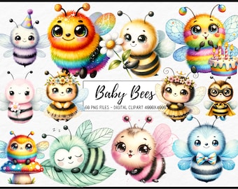 Watercolor Cute Bee ClipArt, Bees Clip art, Cute Animals, Bee Art, Digital Download, Nursery Decor, Honey Clipart, Baby Shower, Commercial