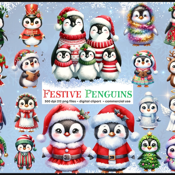 212 Cute Christmas Baby Penguin Clipart Bundle, Christmas Winter Clipart, Holiday Baby Penguins, Xmas Clipart Bundle, Christmas Scrapbooking