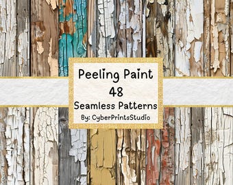 Peeling paint texture background bundle, rustic distressed wood surface seamless patterns for junk journals, crafts and sublimation