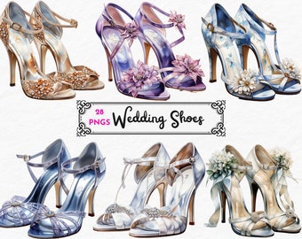 Bridal Shoes Clipart - 28 Transparent Pngs, Sublimation Bundle, Digital Paper Craft, Watercolor Wedding Clipart, Wedding Shoes Clipart