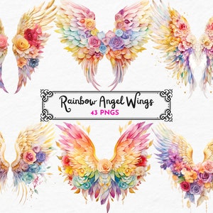 Rainbow Angel Wings Clipart, Imágenes Prediseñadas de acuarela, Alas de plumas png, Imágenes Prediseñadas de alas de fantasía, Imágenes Prediseñadas del cielo, Descarga digital, Uso comercial
