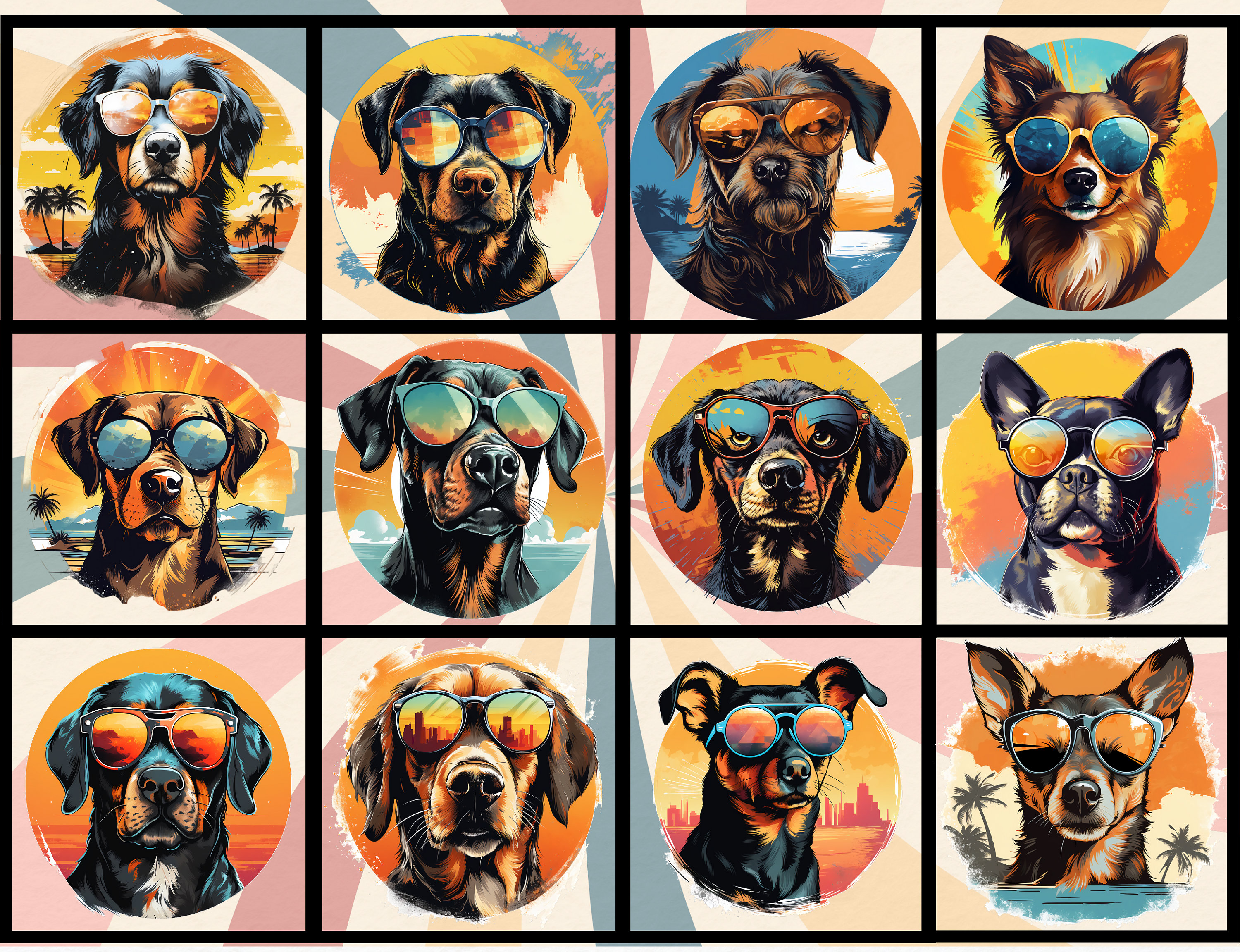 Dog Sunglasses Clipart | Retro | PNG | Cute | Watercolor | Commercial ...