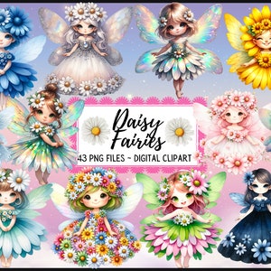 Gänseblümchen Fee Clipart, Fantasy PNG, Blumen Kleid, Scrapbook, Junk Journal, Papier Handwerk, Scrapbooking, kommerzielle Nutzung, sofortiger Download