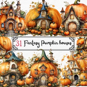 Clipart di casa di zucca fantasy, png fantasy cottagecore, immagini magiche carine per design, stampa, album di ritagli, diario spazzatura ecc