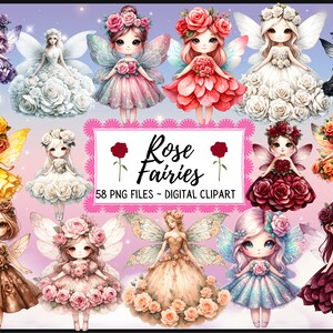 Clipart Rose Fairy, Fantasy PNG, Sukienka kwiatowa, Album, Dziennik śmieci, Rękodzieło papierowe, Scrapbooking, użycie komercyjne, natychmiastowe pobieranie