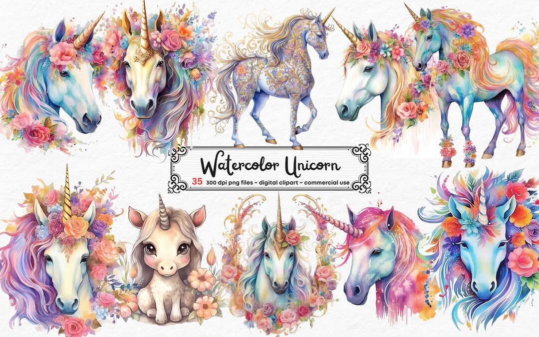 Watercolor Unicorn Clipart, Fantasy Clip Art Graphics PNG Clip Art ...