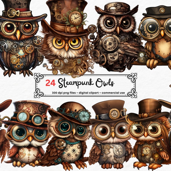 Steampunk Owl Sublimation PNG, Steampunk Owl Digital Clipart, Owl Printable Wall art, Instant Download, stickers