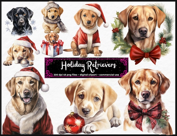水彩画の冬のラブラドール レトリバー、子犬のクリスマス ラブラドール