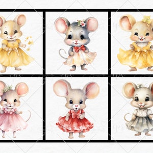 Watercolor Cute Mouse in Dress Clipart, Cartoon PNG, Mouse Clip Art ...